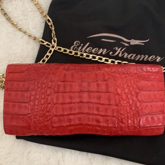 Genuine real Crocodile Clutch 10x4.5" NEW Red - Picture 3 of 7